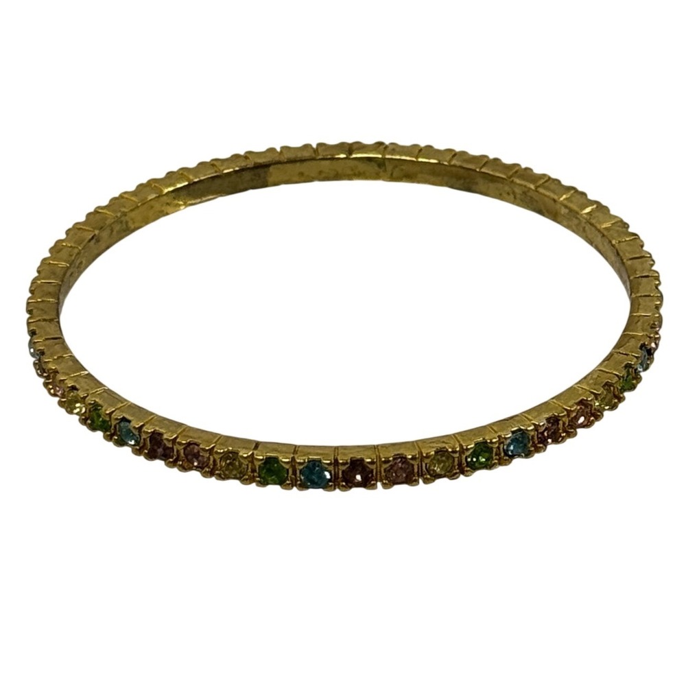 Gold Tone‎ Rainbow Rhinestone Slim Bangle Bracelet Dainty Stackable Round Y2K